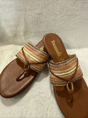 Brown Multicolor Braided Strap Toe-Ring Sandals